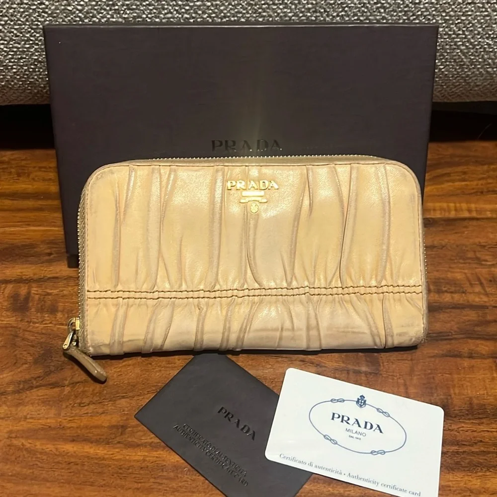 PRADA Authentic Long Zipper wallet card box in a NAPPA GAUFRE